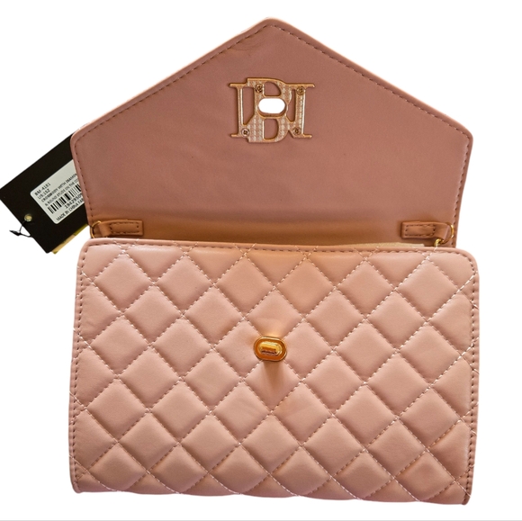 Badgley Mischka Diamond Quilted Crossbody Purse, Blush - Picture 3 of 6